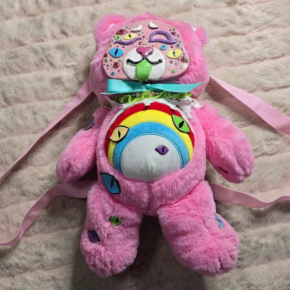 OOAK Offical Care Bears Plush Turned Artistic Backpack, Creepy Cute, Pastel Goth - Picture 1 of 8